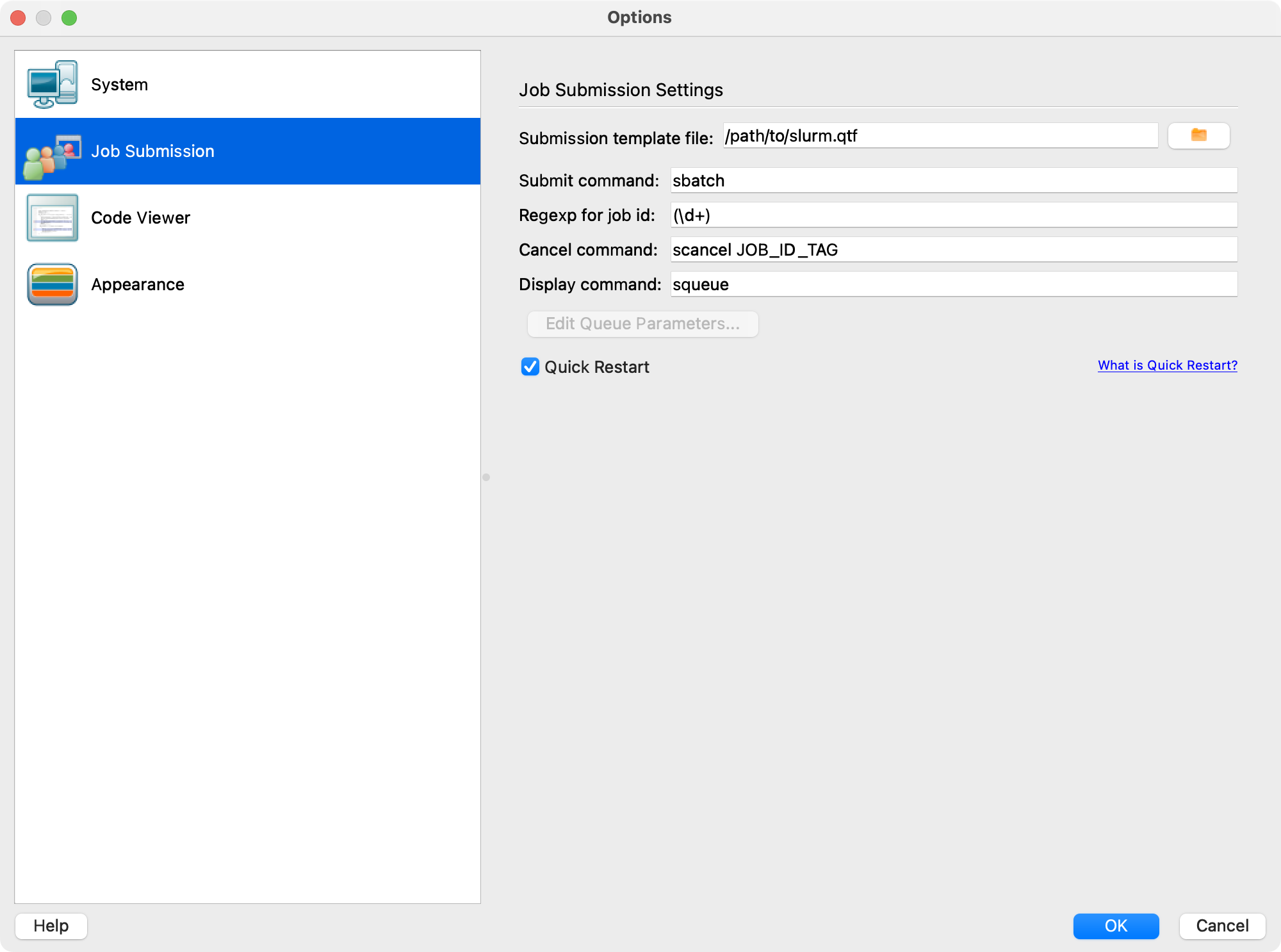 Linaro Forge's job submission settings window.